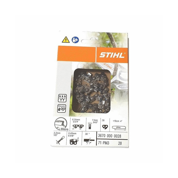 Chaîne de tronçonneuse 1/4" PM3-1,1mm-10cm-28maillons STIHL 36700000028