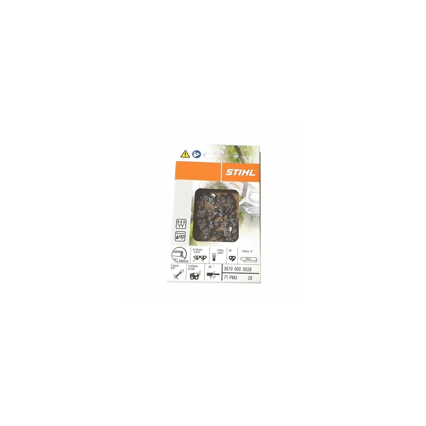 Chaîne de tronçonneuse 1/4" PM3-1,1mm-10cm-28maillons STIHL 36700000028