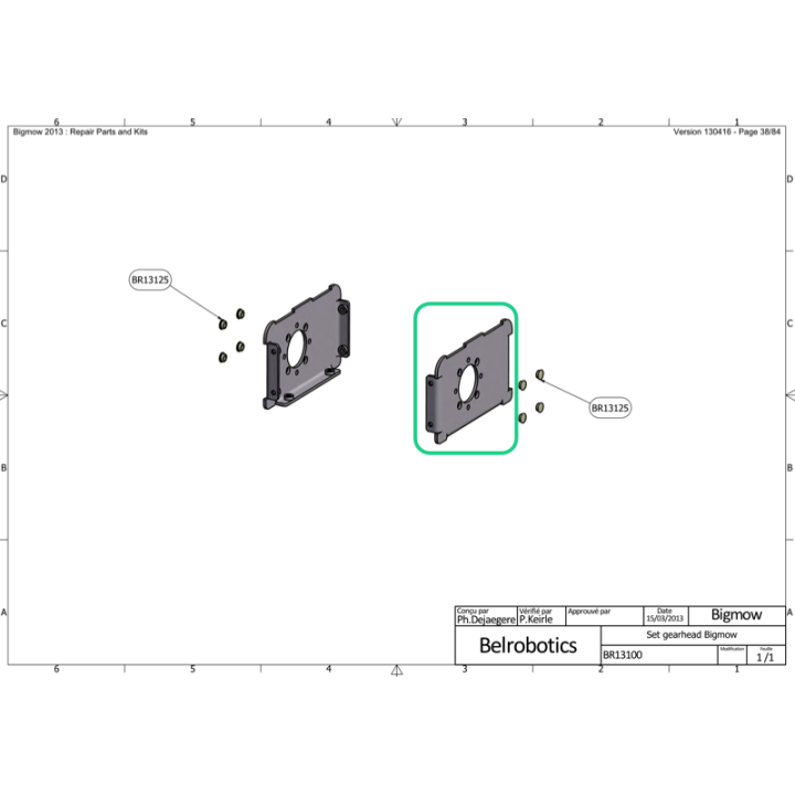 Support droit pour moteur de roue pour Robot BigMow BELROBOTICS BR13122