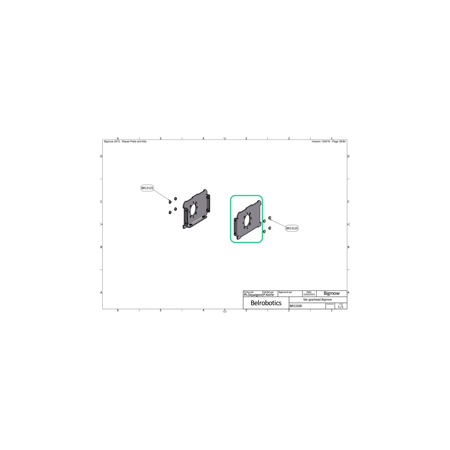 Support droit pour moteur de roue pour Robot BigMow BELROBOTICS BR13122