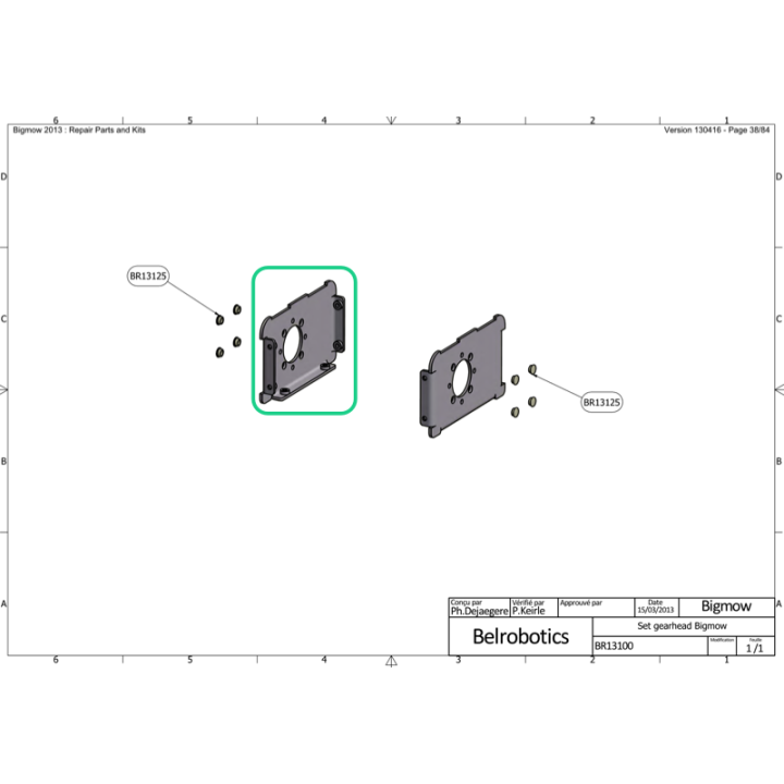 Support gauche de moteur de roue pour Robot BigMow BELROBOTICS BR13123
