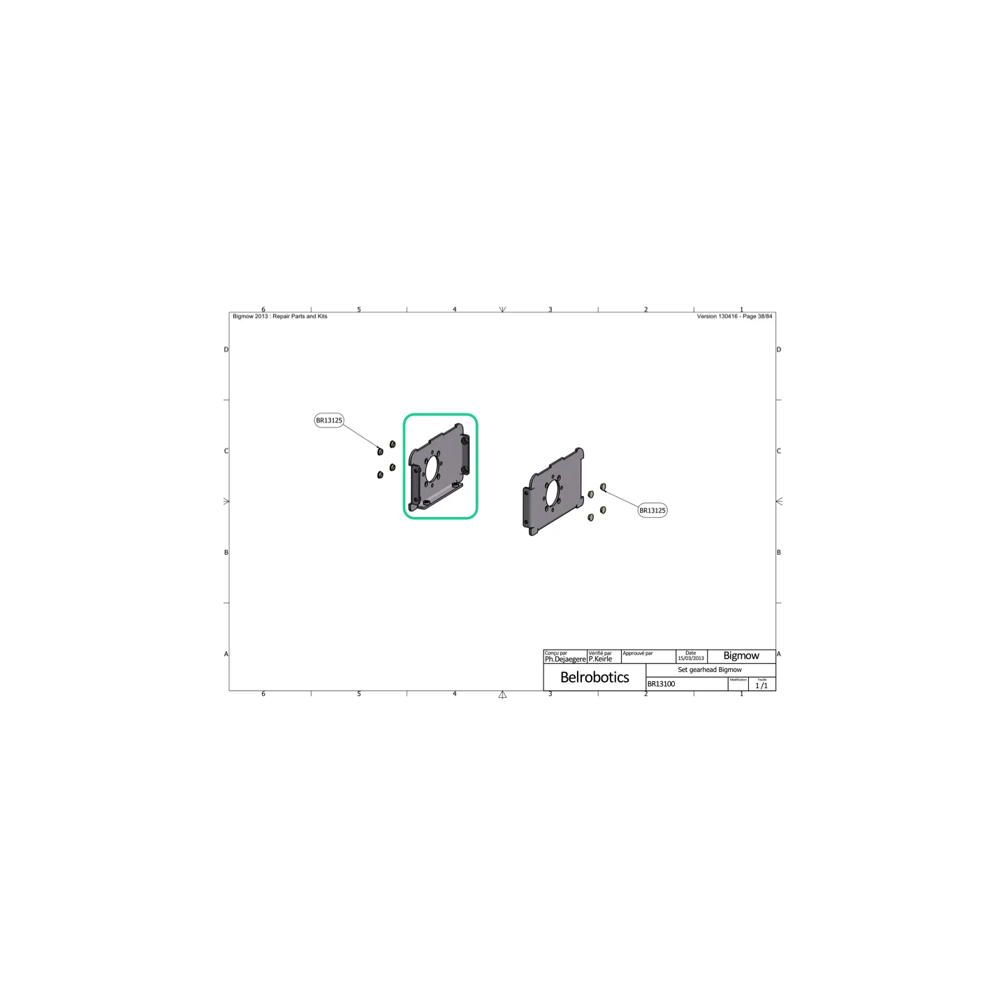 Support gauche de moteur de roue pour Robot BigMow BELROBOTICS BR13123