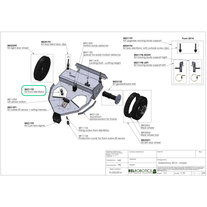 Silentbloc avant pour Robot GreenMow BELROBOTICS BR21190