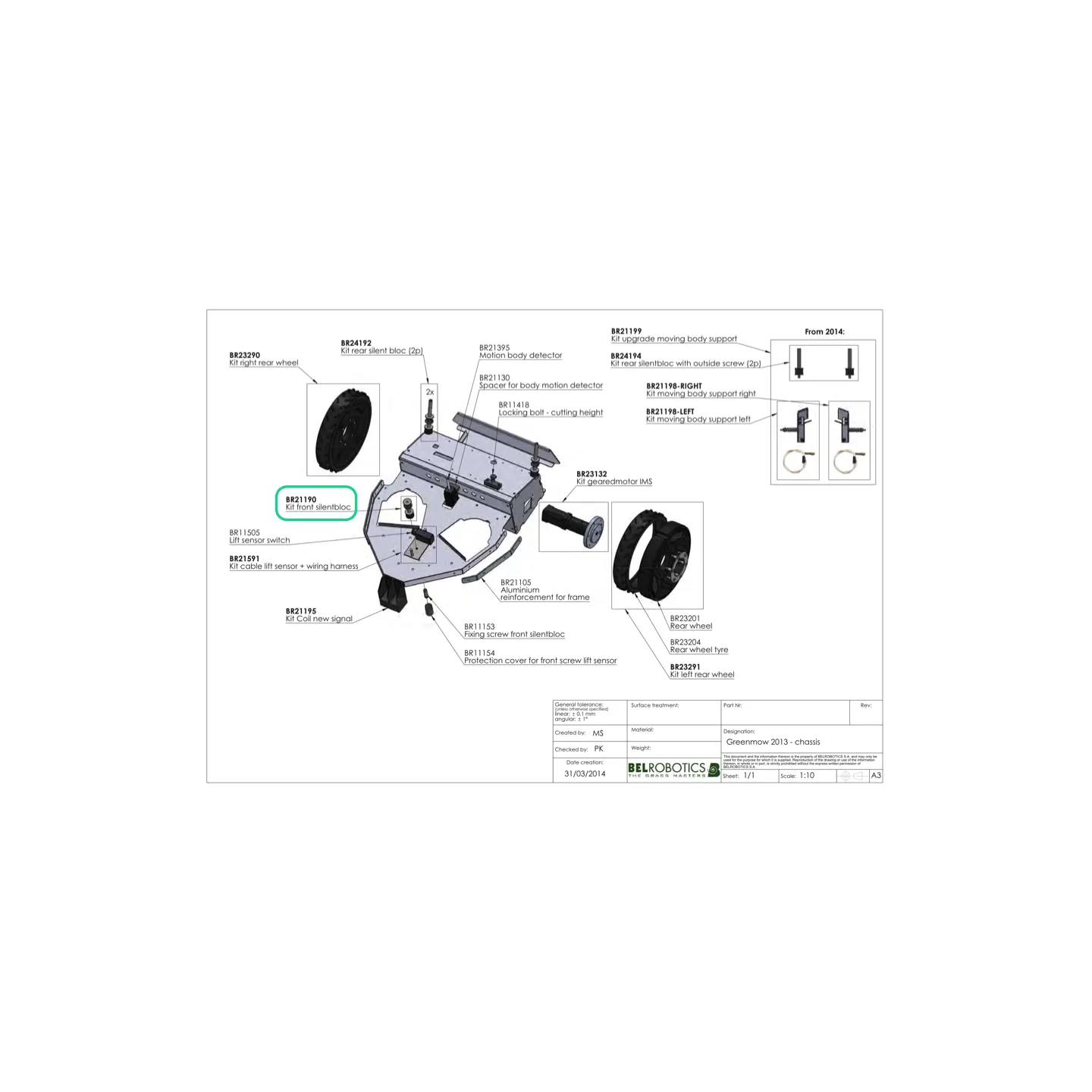 Silentbloc avant pour Robot GreenMow BELROBOTICS BR21190