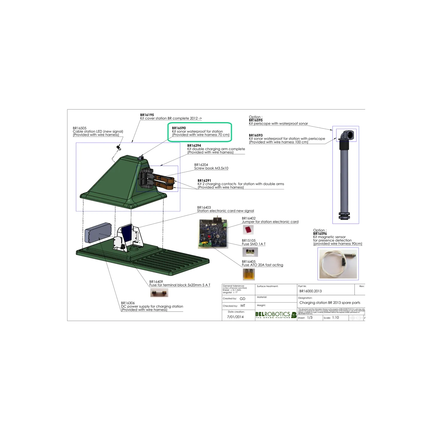 Sonar étanche de station de charge pour Robot BELROBOTICS BR16590