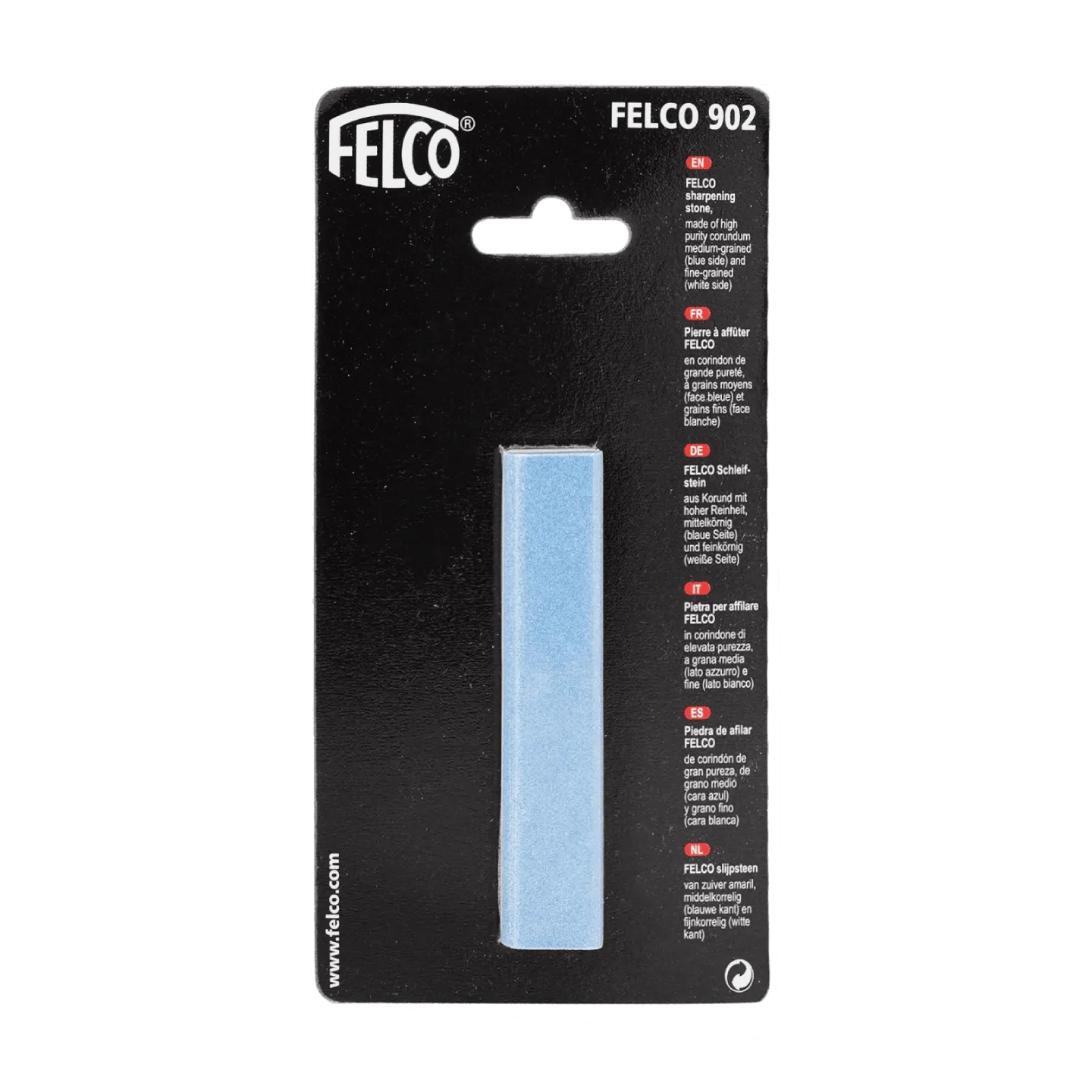 La pierre à affûter FELCO 902 est composée de corindon de haute qualité et d’une surface abrasive à grain moyen et fin.